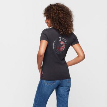 WOMENS USA FLAG GLITTER TEE - CHARCOAL