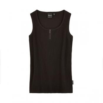 WOMENS ZIP HENLEY TANK - BLACK