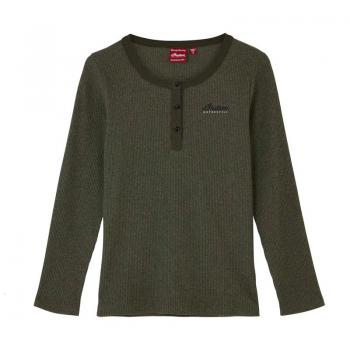 WOMENS MARL SCRIPT HENLEY LONG SLEEVE T-SHIRT - KHAKI