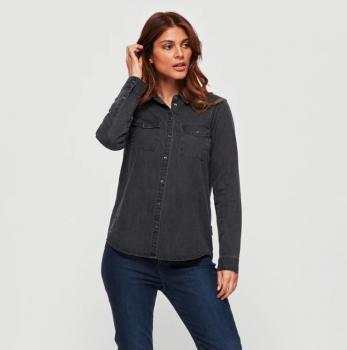 WOMENS WASHED DENIM SHIRT - BLACK