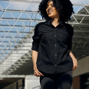 WOMENS WASHED DENIM SHIRT - BLACK