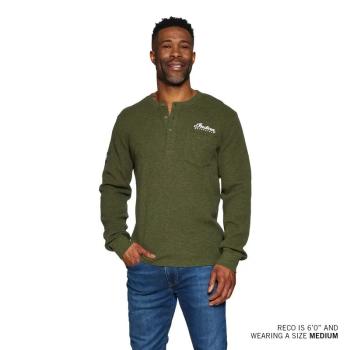 MENS WAFFLE HENLEY POCKET LONGSLEEVE T-SHIRT - GREEN