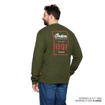 MENS WAFFLE HENLEY POCKET LONGSLEEVE T-SHIRT - GREEN