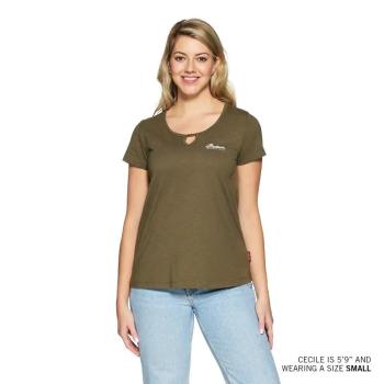 WOMENS SCRIPT LOGO KEYHOLE T-SHIRT - GREEN