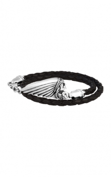 Thin Braided Black Leather Indian Headdress Double Wrap Bracelet