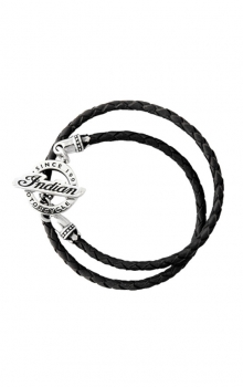 Double Wrapped Black Leather Braid Bracelet with Indian Toggle Clasp