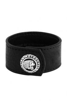 Black Leather Cuff mit Indian Logo Silver Button