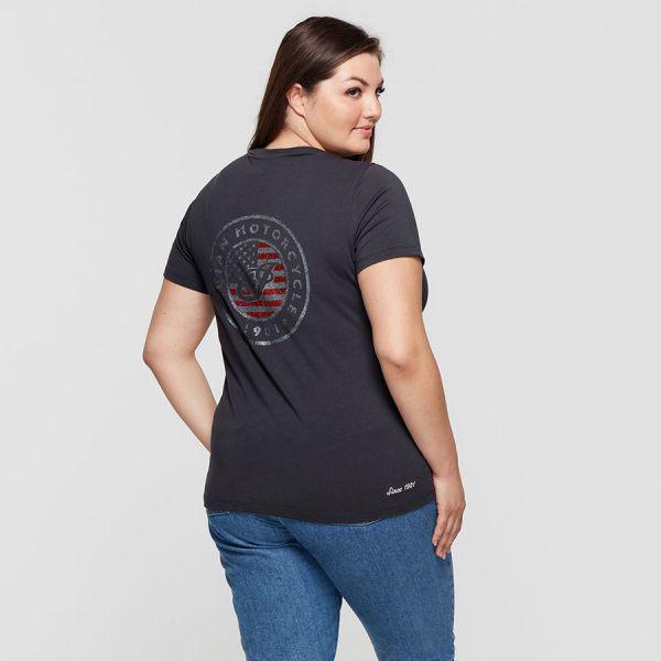 WOMENS USA FLAG GLITTER TEE - CHARCOAL