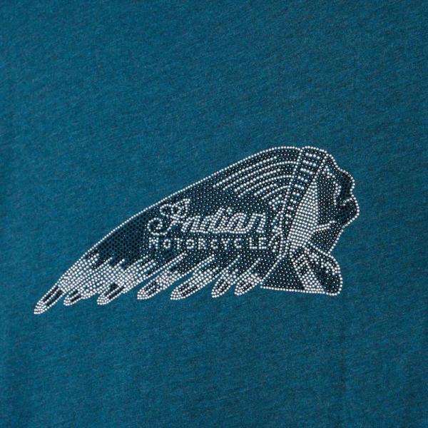 WOMENS MARL DIAMANTE HEADDRESS T-SHIRT - TEAL