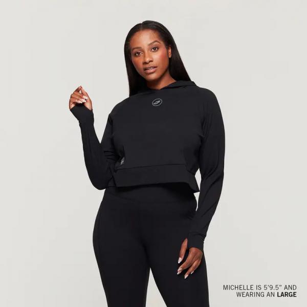 WOMENS CROPPED ATHLETE HOODIE - BLACK