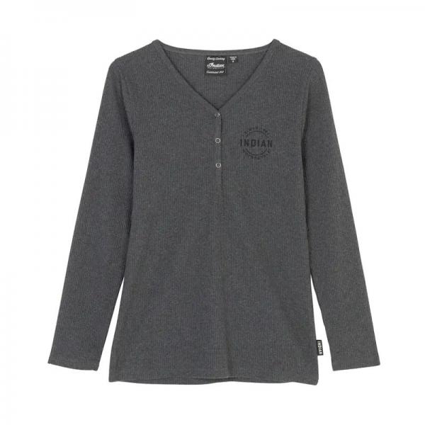 WOMENS EST. 1901 BLOCK LOGO HENLEY LONG SLEEVE T-SHIRT - GRAY