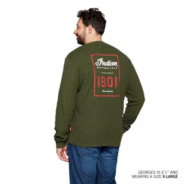 MENS WAFFLE HENLEY POCKET LONGSLEEVE T-SHIRT - GREEN