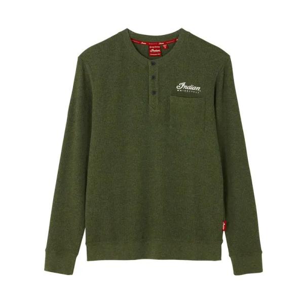 MENS WAFFLE HENLEY POCKET LONGSLEEVE T-SHIRT - GREEN