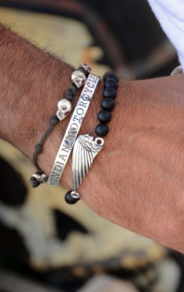 8mm Black Onyx Bead Bracelet w/ Indian Headdress