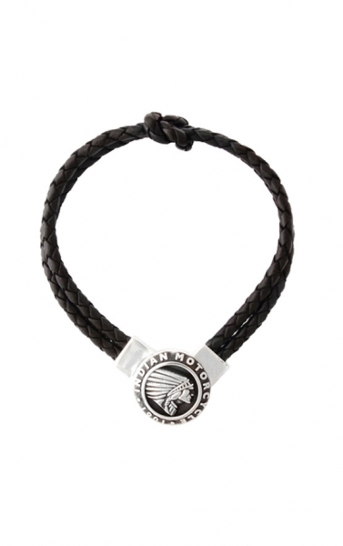 Double Knotted Black Leather Bracelet mit Indian Icon Verschluss