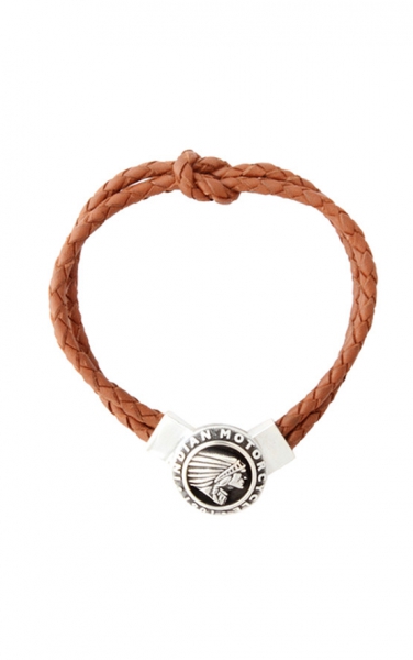 Double Knotted Brown Leather Bracelet mit Indian Icon Verschluss