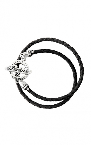 Double Wrapped Black Leather Braid Bracelet mit Indian Toggle Verschluss