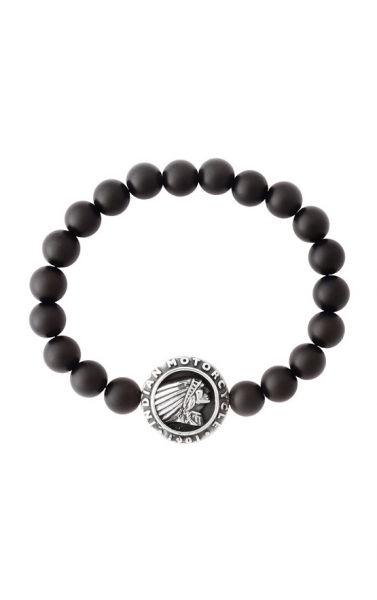 8mm Onyx Bead Bracelet mit Indian Headdress Icon