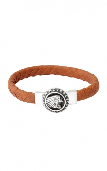 Thick Brown Braided Leather Bracelet mit Indian Headdress Icon Verschluss